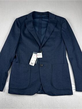 New! Uniqlo Comfort Jacket Blazer Men Navy Small (Chest 35-38 inch) Cotton Blend